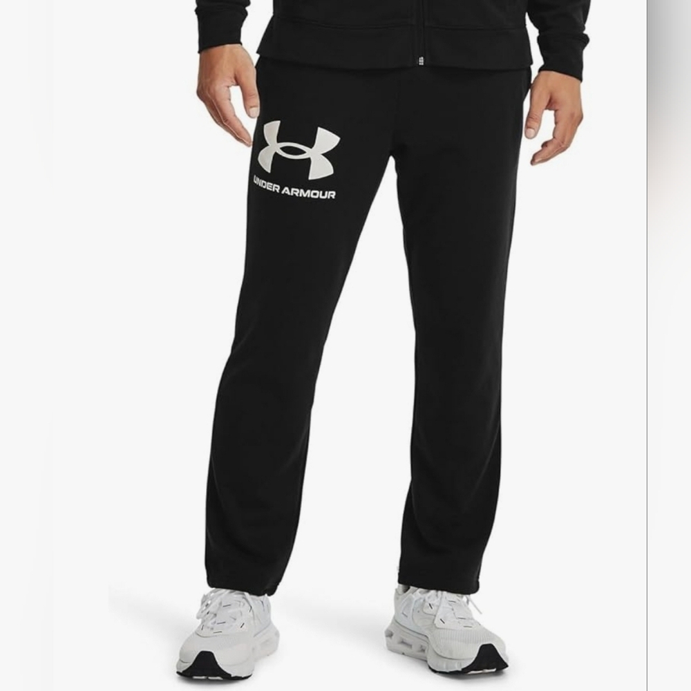 New Under Armour Rival Terry Pants, Onyx Black White Sweatpants